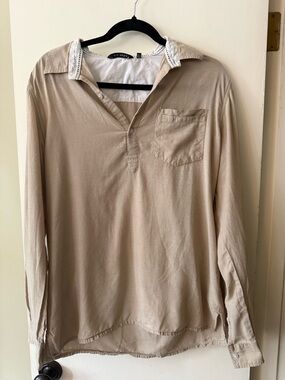 Melange Lightweight Summer Beach Neutral Beige Long Sleeve 100% Cotton